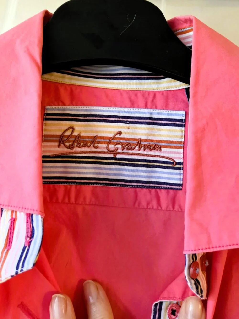 Robert Graham Pink Button Down Embroidery Striped Cuff Shirt Fits Cotton Ribbon - Picture 8 of 16